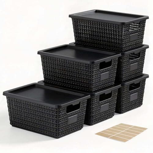 Storage Bins with Lids | Plastic Storage Baskets with Lids for Office Organization,Stackable Organizing Bins with Latching Design, Easy-Clean Boxes for Home, Office, Toys & Classroom Supplies, 6 packs - Image 1