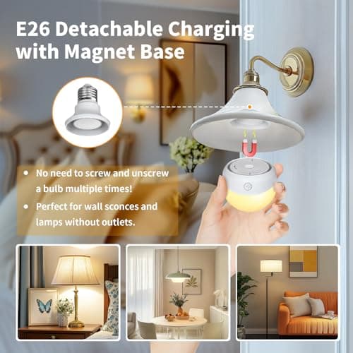 HISTAR Rechargeable Light Bulbs, 2500mAh Wireless Battery Operated Light Bulb for Lamps Cordless with Remote, Dimmable,3 CCT, RGB with Timer and Magnet, Night Light, Camping Light - Thumbnail 2