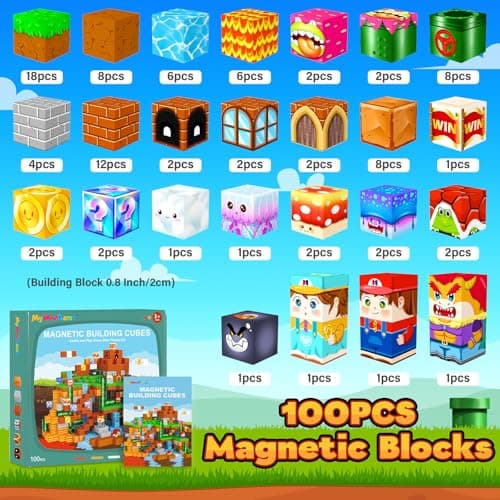 Magnetic Blocks Kids Toys & Games, Magnetic Building Cubes Montessori Construction Sensory Toys for 3-5 5-7 6-8 8-13 Year Old Boys Girls, Toddler for Ages 3+ Birthday Decorations Party Favors Gifts - Thumbnail 3