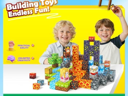 IGIVI Magnetic Blocks - Build Mine Magnet World Lava Valley Set, 1" Magnetic Cube Building Toys for Kids Ages 3+, Montessori Sensory Toys for Toddlers, Creative Game Themed Toy Gifts for Boys & Girls - Thumbnail 5
