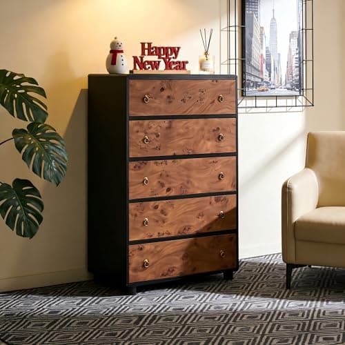Garvee 5 Drawers Dresser for Bedroom, 46" Tall Wood Chest of Drawers with Metal Handles, Heavy-Duty TV Stand for Living Room, Closet Storage Organizer, Natural Oak