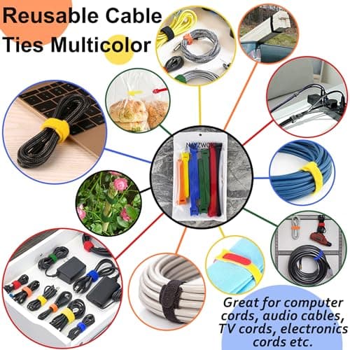 80pcs Cable Ties Reusable Multicolor Wire Ties Cable Management Cord Ties Reusable for Electronics Hook and Loop Cable Ties for Computer 4 6 8 Inch with 6 Colors - Thumbnail 3