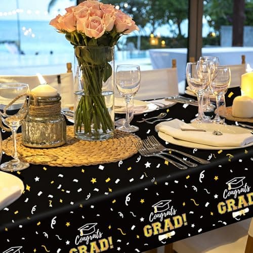 Labrostar Graduation Decorations 2026 Graduation Tablecloths Congrats Grad Table Cover 54"x108" for Class of 2026 Graduation Party Decorations Supplies 3Pcs Black - Thumbnail 4