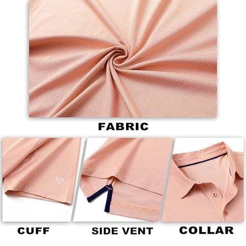 M MAELREG Mens Golf Shirts Short Sleeve Jacquard Casual Performance Moisture Wicking Collared Polo Shirts for Men Orange - Thumbnail 5