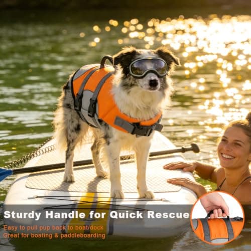 Mklhgty Dog Life Jacket - Reflective Adjustable Vest With Rescue Handle for Swimming and Boating - Ripstop Pet Safety Preserver for Small, Medium and Large Dogs - Thumbnail 3