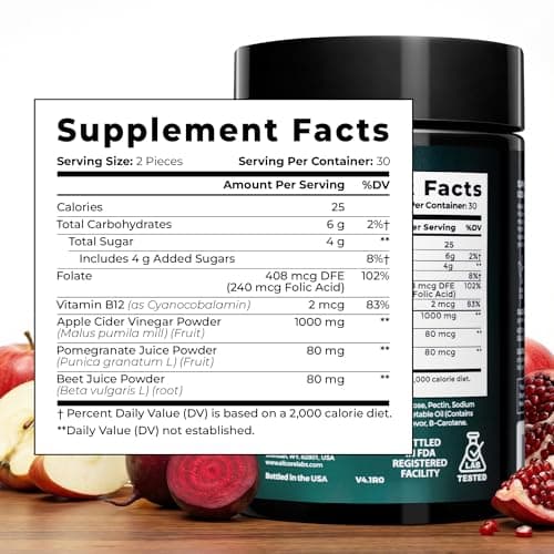 ELICORE Apple Cider Vinegar Gummies 1000mg – Fermented ACV Gummies for Belly Fat Metabolism* – Weight Management Booster, Digestion, & Heart Support* – with Beetroot and Vitamin B12 – 60 Count - Thumbnail 4