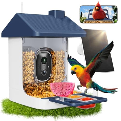 Smart Bird Feeder with Camera, 1.8L Solar Powered Bird Feeders for Outdoors, 2K AI Identify 10,000+ Birds Species, Birds Feeder Camera IP65 Instant Notification, Ideal Gift for Avian Lovers