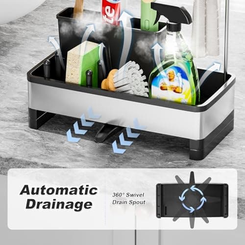 Ewaiira Sponge Holder for Kitchen Sink, Stainless Steel Sink Caddy with Brush Holder & Dishcloth Rack, Countertop Sink Organizer, Soap Dispenser Kitchen Organizers Storage Essentials (D-Black 9.8″) - Thumbnail 4