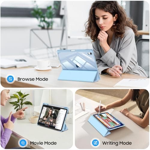 Fintie Hybrid Slim Case for iPad Air 11-inch M4/M3/M2 (2026/2025/2024), iPad Air 5th/4th Generation (2022/2020) 10.9 Inch - Shockproof Cover with Clear Back Shell & Pencil Holder, Sky Blue - Thumbnail 3