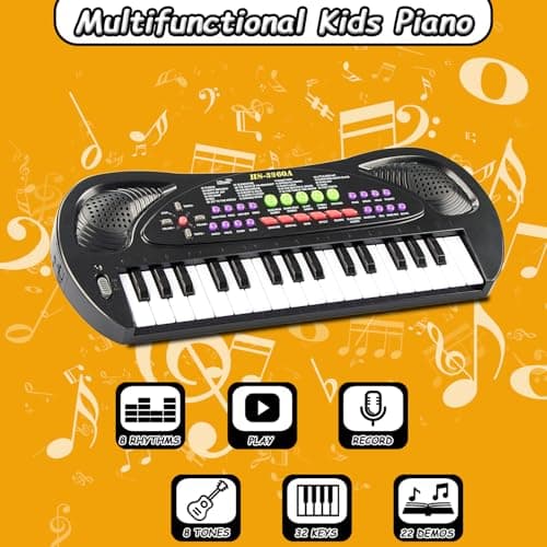 EKKBHKI 32 Keys Kids Piano Keyboard Toys, Multifunction Keyboard for Kids - Children Early Learning Educational Music Piano Toys for 3-8 Year Old Boys and Girls (Black) - Thumbnail 2