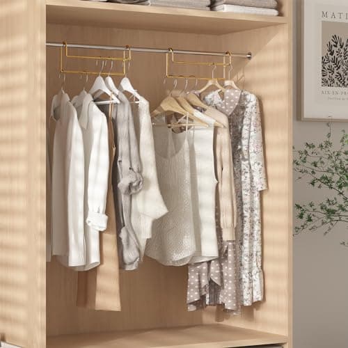 Space Saving Hangers for Clothes: 3 Pack 12 inch Magic Hanger Closet Organizer Metal Heavy Duty Hangers for Shirt Coat Pants Skirt Sorting Storage - Gold - Thumbnail 2