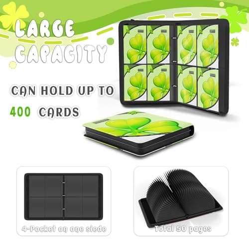 Trading Card Binder 4 Pocket, Card Binder 400 Pockels Card Book Holder Cards with 50 Removable Sleeves, 3-RingZip Design MTG/TCG/Sport Collectible Trading Card Albums Gifls for Boys and Girls (Leaf） - Thumbnail 4