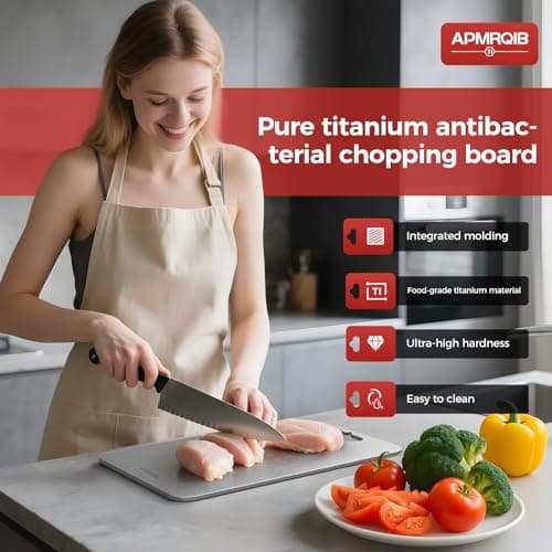 APMRQIB Titanium Cutting Board, 100% Pure Titanium Cutting Boards for Kitchen, Double Sided Non Toxic Cutting Board, Hygiene Durable Dishwasher Safe 13.1 ”× 8.1 ” (L) - Thumbnail 2