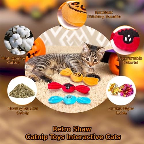Retro Shaw 3PCS Candy Catnip Kicker Toys for Indoor Cats, Crinkle Cat Toys with Catnip, Interactive Plush Kitty Treat Toy for Bored Cats, Kitten Teething Toys - Thumbnail 2