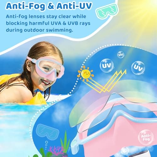 Vvinca 2 Pack Kids Swim Goggles with Nose Cover, Wide View Anti-Fog UV Protection Swimming Mask for Boys Girls Ages 3-14, No Leak Pool Goggles for Toddlers - Thumbnail 5