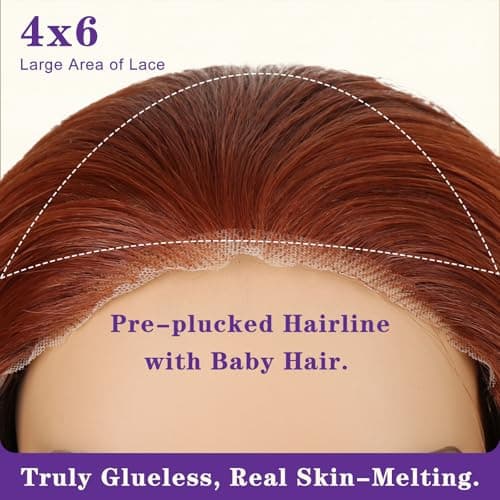 Sotpmal Auburn Synthetic Lace Front Wig,4x6 HD Lace Layered Ginger Glueless Wigs for Women Daily Use Easy to Wear & Style 26IN - Thumbnail 3