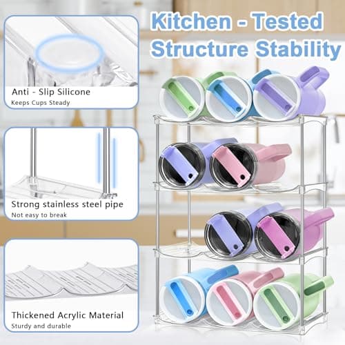 Stackable Water Bottle Organizer - Large Compartment Stanley Cup Holder, Water Bottle Holder for Stanley Tumbler 40oz, Tumbler Organizer Kitchen Pantry Organization and Storage, 4 Tier Storage Rack - Thumbnail 4