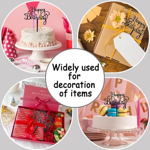 JRYZCHBO Happy Birthday Cake Topper,Acrylic Boy or Girl Cake Sign Decorations,Birthday Cake Topper Supplies for Men's Women's Birthday Party Cake Dessert (BLACK) - Thumbnail 4