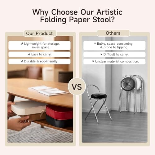NOONTIDE Folding Stool - 12Inch Home Furniture 660lb Load Capacity Foldable Paper Stool - Eco-Friendly Kraft Paper Honeycomb Design,Foldable to 1.2",Modern Minimalist Stool for Living Room(Black) - Thumbnail 4