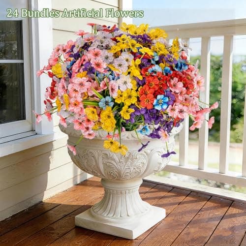 PADONISE 24 Bundles Artificial Flowers for Outdoor Indoor Decor, Fake Silk Flower Plastic Stems UV Resistant for Hanging Plants Spring Summer Bouquet Vase Porch Window Box Wedding Farmhouse Garden - Thumbnail 3