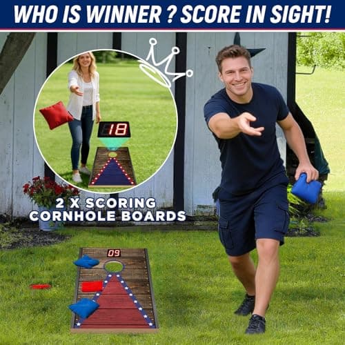 2x1ft Electronic Cornhole Board Set - Automatic Scoring Corn Hole Game for Kids & Travel - Junior Portable Size Infrared Sensing Wood Set with 8 Bags & Carry Case for Indoor & Outdoor Fun - Thumbnail 4