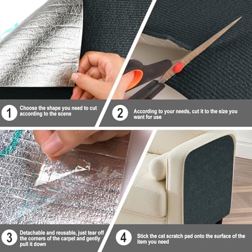 Cat Scratch Mat for Couch, Wall & Cat Tree - 78.7" Trimmable Self-Adhesive Cat Scratcher, Cat Scratch Furniture Protector, Felt Alternative to Sisal, DIY Cat Tower Replacement, 2 Pack (Dark Gray) - Thumbnail 6