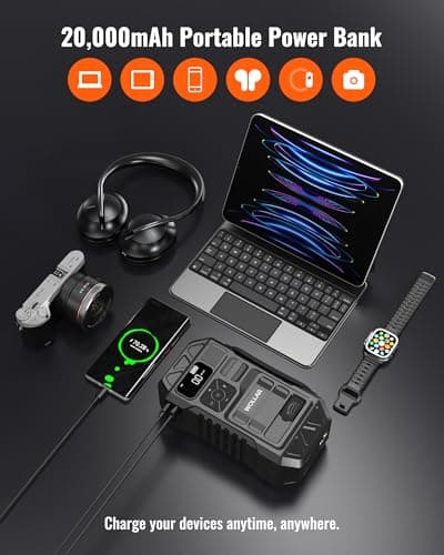 WOLLAR 3000A Jump Starter with Air Compressor - 160PSI Car Battery Jumper Starter Portable for up to 8L Gas & 7L Diesel, 12V Jump Box, 20000mAh Powerbank, Dual Flashlight, LED Display, Black - Thumbnail 5