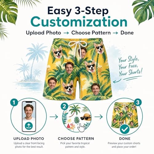 Personalized Photo Mens Swim Trunks, Custom Funny Hawaiian Board Shorts, Lightweight Loose Fit Swim Shorts Ideal Gift for Husband Boyfriend Father - Thumbnail 5