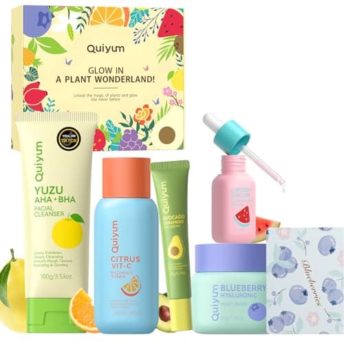 QUIYUM Fruit Skin Care Set, 5 Pcs Daily Routine Beauty for Teens Girls - Gentle Clean, Smooth, Glow, Moisturize, Facial Skincare Set for Women, for Mother's Day Birthday, Stocking Stuffers - Image 1