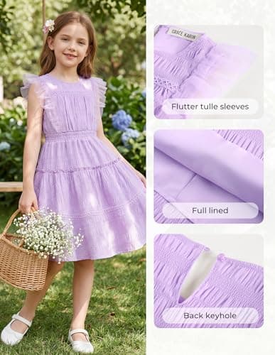 GRACE KARIN Girls Sleeveless Summer Dress, Ruffle Tiered Easter Spring Party Dresses for Little Kids Size 7,Lilac Purple - Thumbnail 5