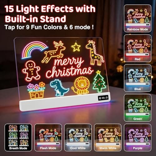 17 Inch Rechargeable LED Drawing Board for Kids, Upgraded 15 Colors Light Up Doodle Pad, Anti-Scratch PVC, Flicker-Free Eye Care, Includes Tracing Cards & 12 Markers, Gift for Girls Kids (White) - Thumbnail 2