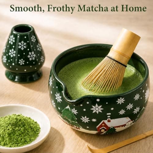 HUSHHAVN Christmas Gifts Matcha Whisk Set, Ceramic Matcha Set Includes Bowl & Holder, Bamboo Whisk (Chasen), Scoop, Spoon and Sifter, 6PCS Matcha Kit Covers Everything Needed for Making Matcha - Thumbnail 3