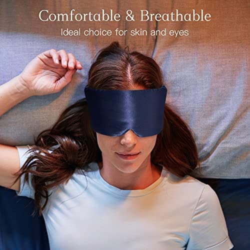 iCooBreeze 100% Natural Silk Eye Mask for Women Men, Soft Pressureless Cooling Blackout Eye Covers for Sleeping, Large Size Sleep Mask fits All Heads Adjustable, 1PC, Navy Blue - Thumbnail 2