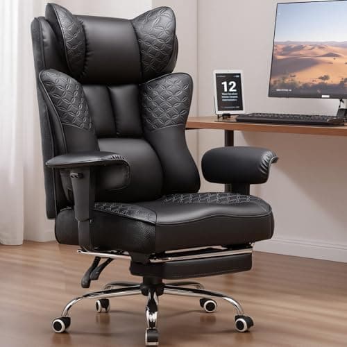 GTPLAYER Big and Tall Office Chair Wide Ergonomic Gaming Chair with Deluxe Embossing Designed Leather with Foot Rest,150°Reclining Adjustable Soft Armrests Pocket Spring Back Support and Pillow - Thumbnail 2