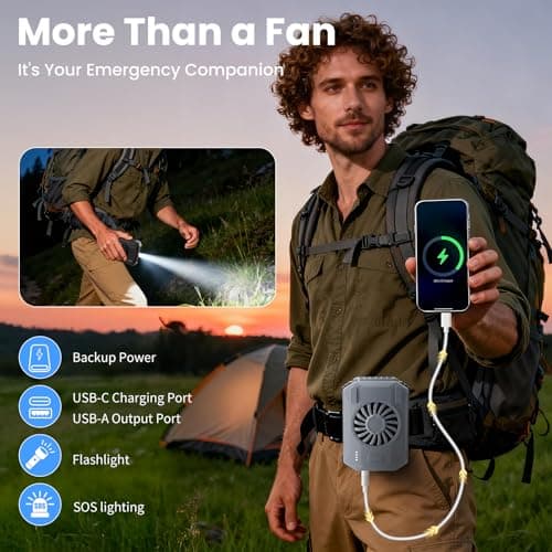 HandFun AI Portable Fan Rechargeable, 10000mAh Waist Fan with Flashlight [18H Working Time], 3 Speeds Strong Airflow Wearable Personal Clip on Shirt for Outdoor, Jobsite, Farms, Traveling, Fishing - Thumbnail 2