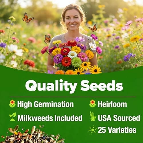 Wildflower Seeds Mix (3oz) - 89.400+Seeds - Non-GMO Milkweed Seeds for Monarch Butterflies - 25+Varieties Annual & Perennial Wildflowers Mix - Bulk Flower Seeds for Pollinator Gardens - Thumbnail 2