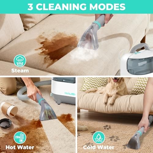 HAUSHOF Steam Portable Carpet and Upholstery Cleaner Machine, Instant Heating Portable Carpet Cleaner with Steam&HotWater&Cold Water System, Steam Cleaner for Carpets, Cars, Furniture, Couch - Thumbnail 4