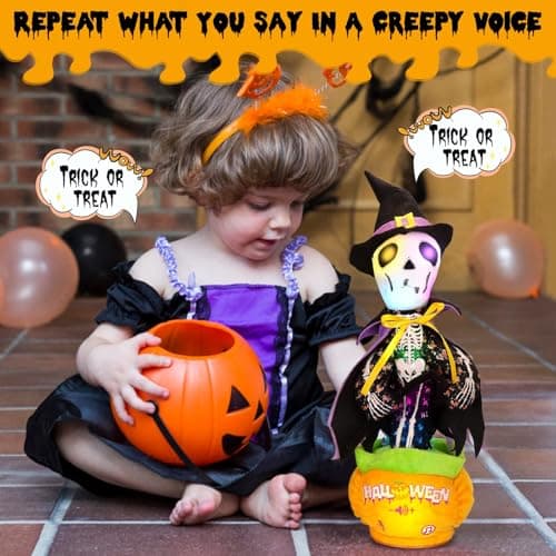 Emoin Halloween Skeleton Dancing Cactus Mimicking Toy, Talking Skull Cactus Toy Repeats What You Say,Singing Glowing Halloween Indoor&Outdoor Decorations - Thumbnail 4