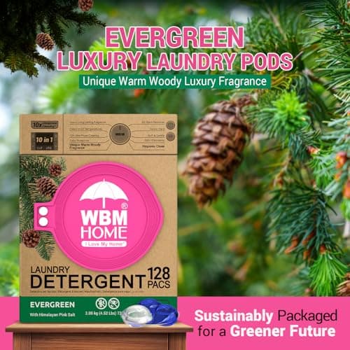 WBM Laundry Detergent Pods - Ultra-Concentrated, Hypoallergenic, Stain-Fighting, Evergreen Scent, 128-Pack, Recyclable Packaging for Eco-Friendly Cleaning - Thumbnail 6