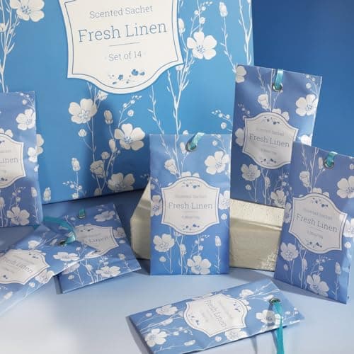 SCENTORINI Scented Sachets for Drawers and Closets, Fresh Linen Scent 14 Pack, Sachets Bags, Closet Freshener Sachet for Wardrobe, Cupboard, Luggage, Handbag, Suitcases, Small Space - Thumbnail 3