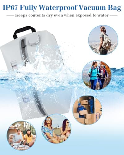 Professional Vacuum Bags with Built-in Pump, 30L Vacuum Seal Bags with See-through Window, Space Saver Bags for Clothing Travel IP67, Reusable Compression Bag (Silver White 1PC) - Thumbnail 6