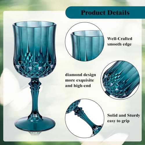 Ciaell 24PCS Green Plastic Wine Glasses - 7 Oz Plastic Goblets for Party - Green Vintage Drinking Glasses - Disposable Water Goblets Set for Wedding, Bar, Wine, Beer, Juice, Cocktail，St. Patrick's Day - Thumbnail 3