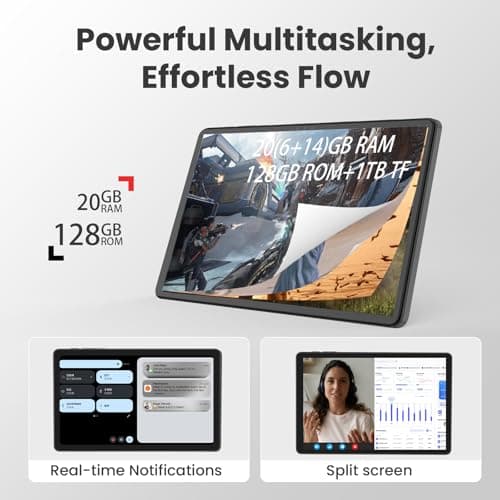 Tablet, 11-inch Android 15 tablets, 20GB+128GB+1TB expansion, Octa-core, 8000mAh large-capacity battery, 5G/2.4G WiFi6, GPS, Bluetooth 5.0, 5MP + 8MP dual cameras, Widevine L1, protective case - Black - Thumbnail 3