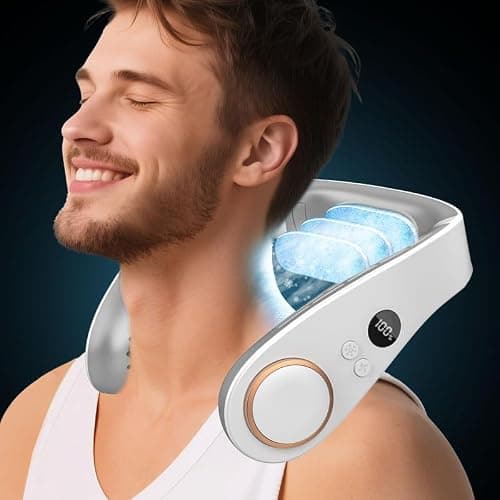 Neck Fan with Cooling Plate,Portable Neck Fans that Blow Cold Air Rechargeable Battery Powered Air Conditioner,Bladeless Wraps Body Ac, Wear Around the Neck Coolers for Extremely Hot Weather White - Image 1