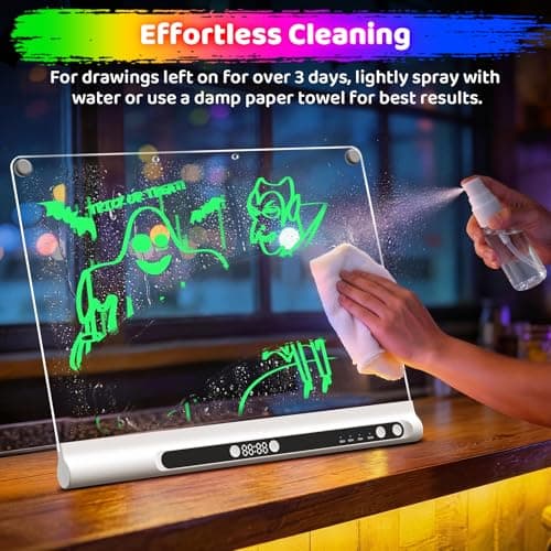 16“ Rechargeable LED Drawing Board, 9-Color Light Modes with Timer & Built-in Stand, Neon Art Dry Erase Glow Up Doodle Note Pad, Sketching Gift Toy for Kids/Girls/Teens, 6 Markers & Tracing Book - Thumbnail 6