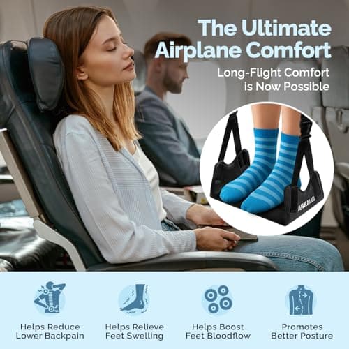1 Pack No-Collapse Airplane Foot Hammock–Adjustable Foot Hammock for Plane Travel with Thick Bamboo Base, Lightweight Travel Footrest for Office, Flights(Black) - Thumbnail 3