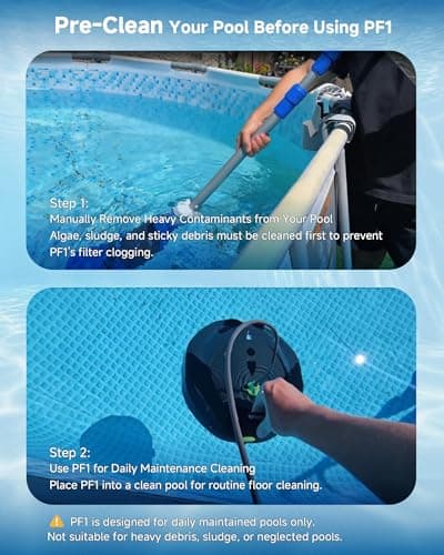 Pooloob PF1 Cordless Pool Vacuum Cleaner Robot for Daily Pool Maintenance, Floor Only Cleaning for Above/In Ground Pools, Triple Filtration, Floating Buoy & Tether, Not for Initial or Deep Cleaning - Thumbnail 6