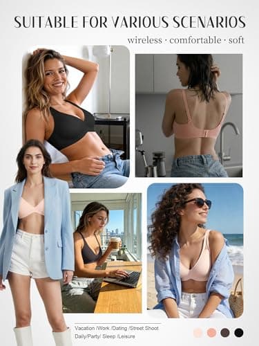 Jelly Bras for Women - S-M Wireless Deep V No Underwire Bralette with Support - Seamless Comfortable Lightly Padded T-Shirt Bra Black S - Thumbnail 6