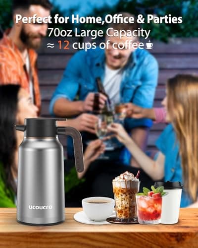 70 oz/2L Thermal Coffee Carafe - 18/8 Stainless Steel Carafes for Hot Liquids-Insulated Coffee Dispenser For Keeping Beverage Hot/Cold Coffee, Tea, Water, Drink Dispenser for Parties,Office,Home - Thumbnail 6