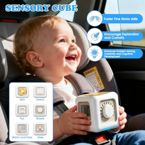 6 in 1 montessori baby toys for 6-36 months old-incl Busy Cube,stacking cups,Shape Sorting Bin,baby blocks,crinkle books, suction cups spinners,Sorting Learning Sensory Toys Gift for Babies Aged 1-3 - Thumbnail 5